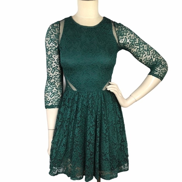 𝅺ABERCROMBIE & Fitch Emerald Green Lace Dress Small - Picture 1 of 5